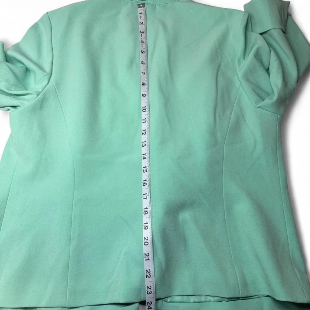 Kasper Women 14W Aqua Teal Open Front 3/4 Sleeve Blazer Business Office Workwear